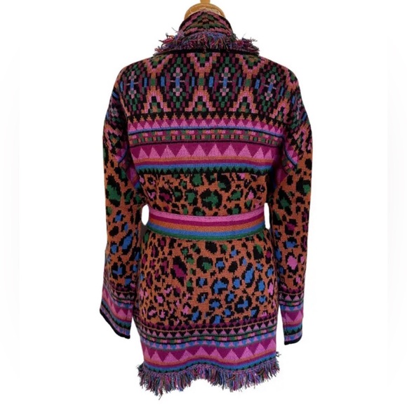 FARM Rio Multicolor Fringe Knit Cardigan - Pink Green Purple Black - Picture 3 of 7